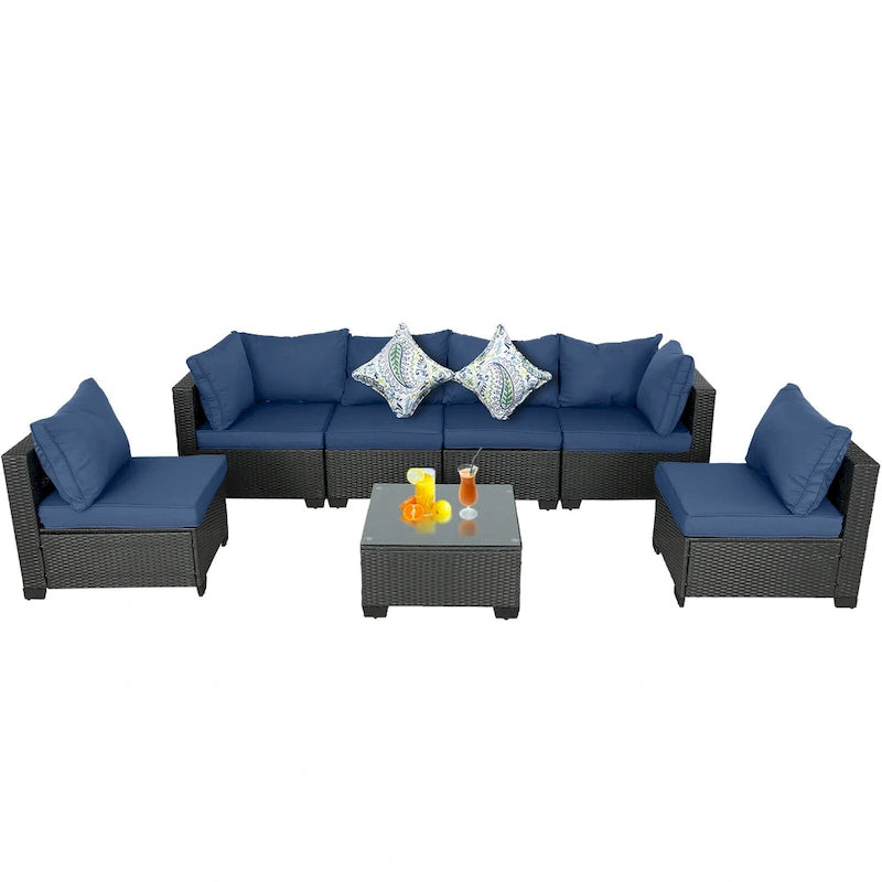 Outdoor 7 Pieces Patio Furniture Wicker Sectional Sofa Set