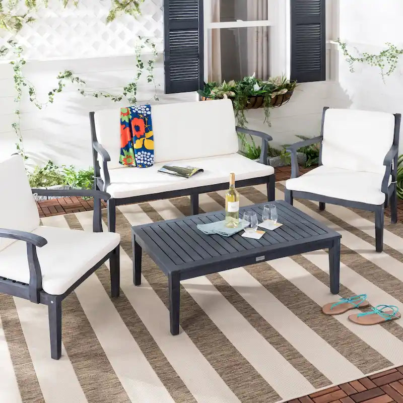 SAFAVIEH Arely Ensemble de patio 4 pièces en bois d'acacia d'extérieur - 48 larg. x 32 prof. x 25 haut.