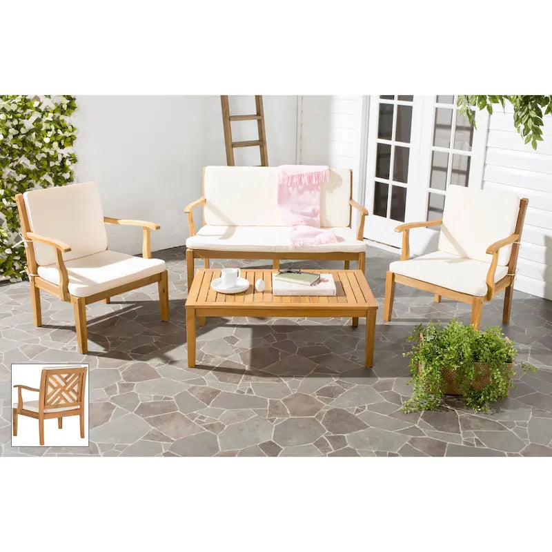 SAFAVIEH Arely Ensemble de patio 4 pièces en bois d'acacia d'extérieur - 48 larg. x 32 prof. x 25 haut.