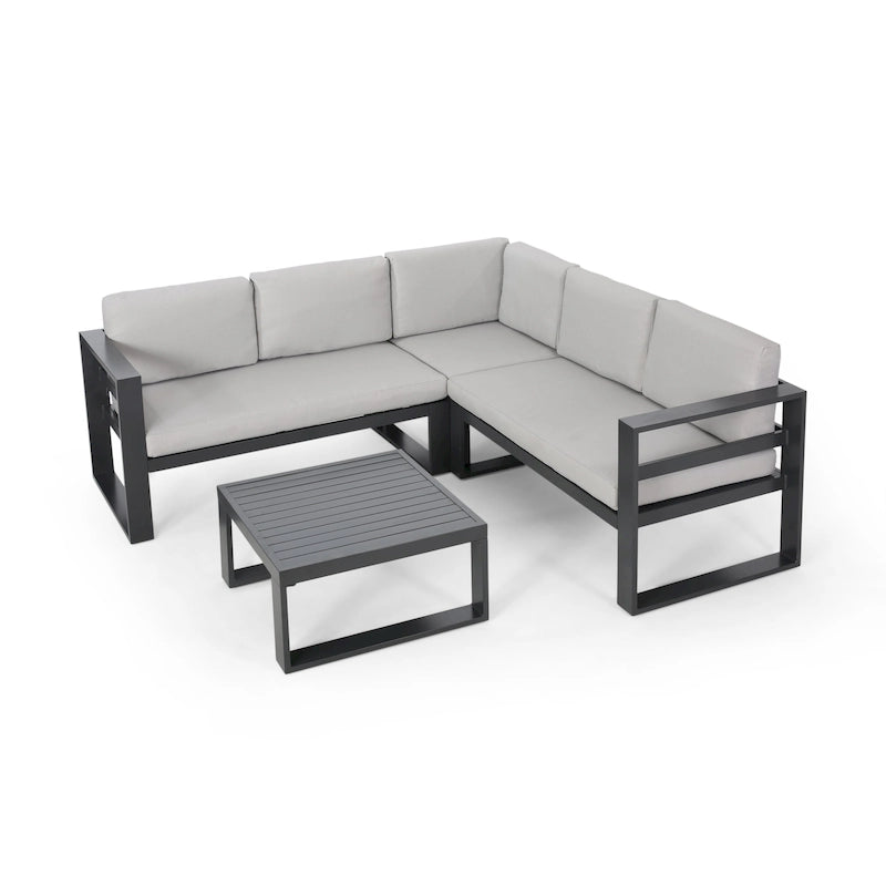 Canapé d'angle d'extérieur en aluminium Dursley avec table basse par Christopher Knight Home