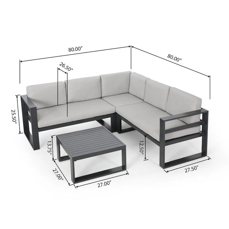 Canapé d'angle d'extérieur en aluminium Dursley avec table basse par Christopher Knight Home