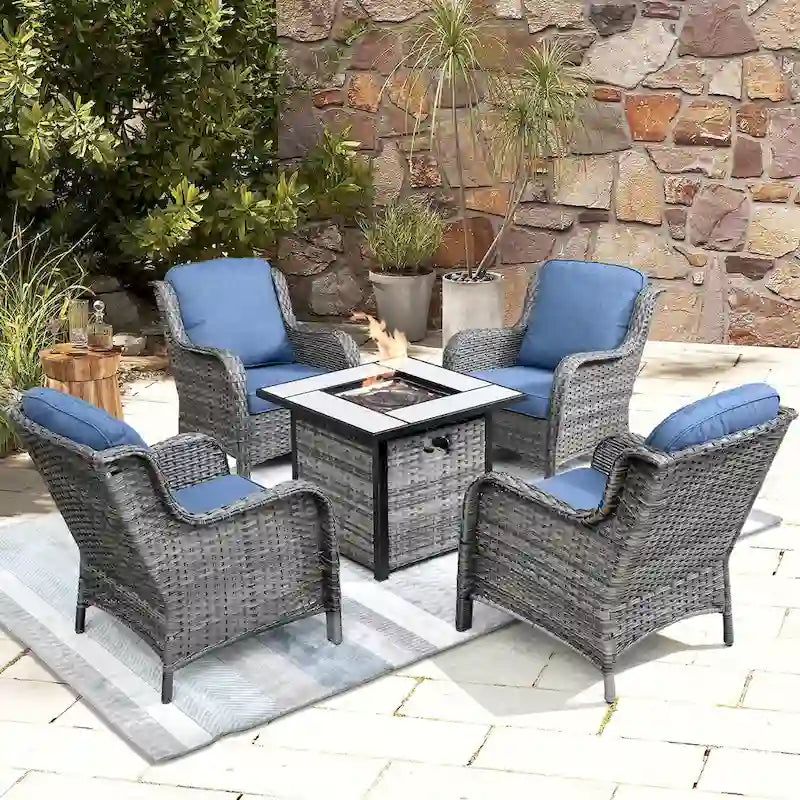 OVIOS 5-piece Patio Wicker Chairs Set with 30 Fire Table