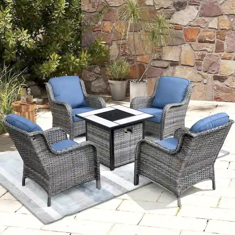 Ensemble de 5 chaises de patio en osier OVIOS avec table brasero de 30 po