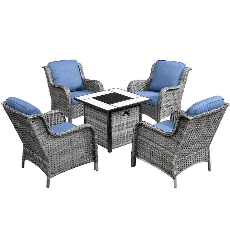 Ensemble de 5 chaises de patio en osier OVIOS avec table brasero de 30 po