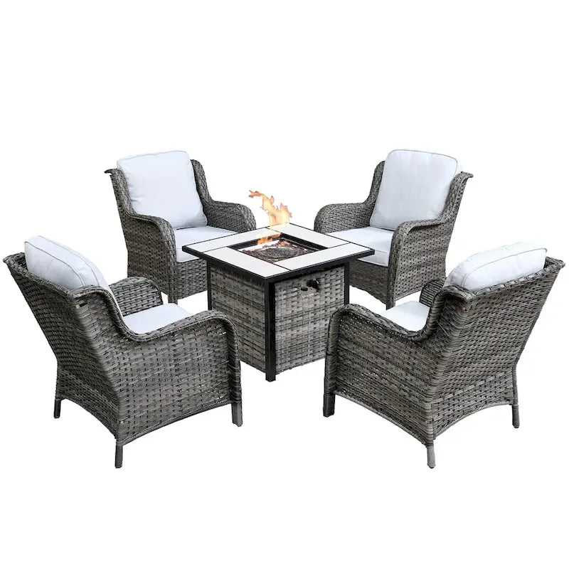 Ensemble de 5 chaises de patio en osier OVIOS avec table brasero de 30 po