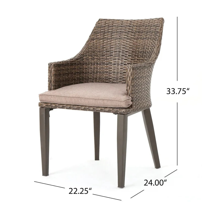 Ensemble de salle à manger rond 5 pièces en osier et bois avec coussins Ryan Outdoor de Christopher Knight Home