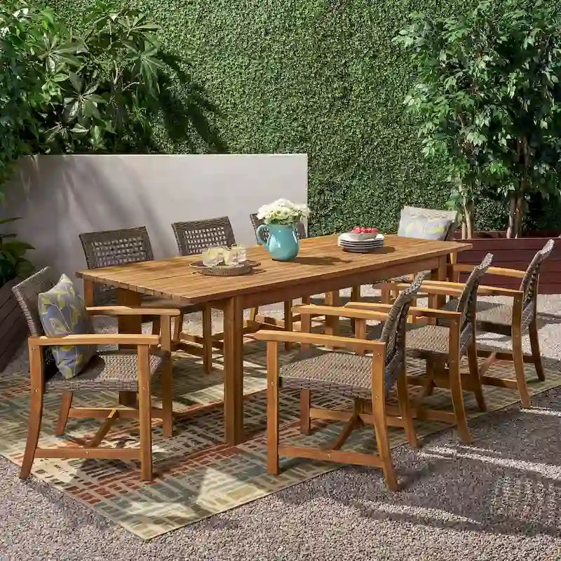Ensemble de salle à manger d'extérieur 8 places en bois d'acacia Edgewood avec table extensible par Christopher Knight Home