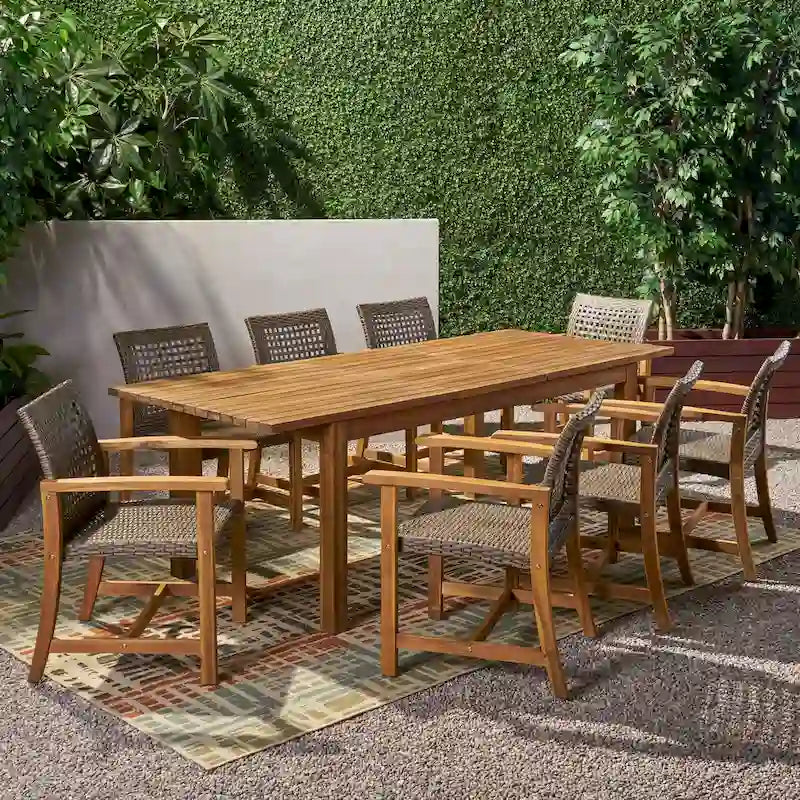 Ensemble de salle à manger d'extérieur 8 places en bois d'acacia Edgewood avec table extensible par Christopher Knight Home