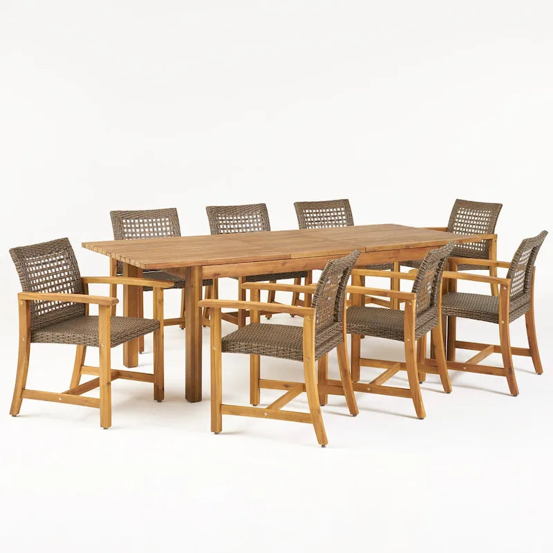 Ensemble de salle à manger d'extérieur 8 places en bois d'acacia Edgewood avec table extensible par Christopher Knight Home