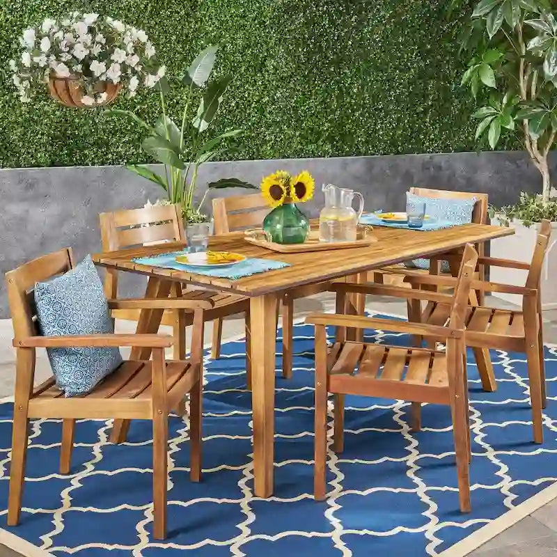 Ensemble de salle à manger 7 pièces en bois d'acacia Graham Outdoor par Christopher Knight Home