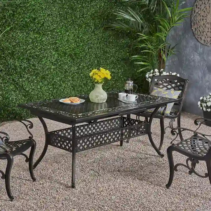 Table de salle à manger extensible en fonte d'aluminium Phoenix Outdoor 64 - 81 par Christopher Knight Home
