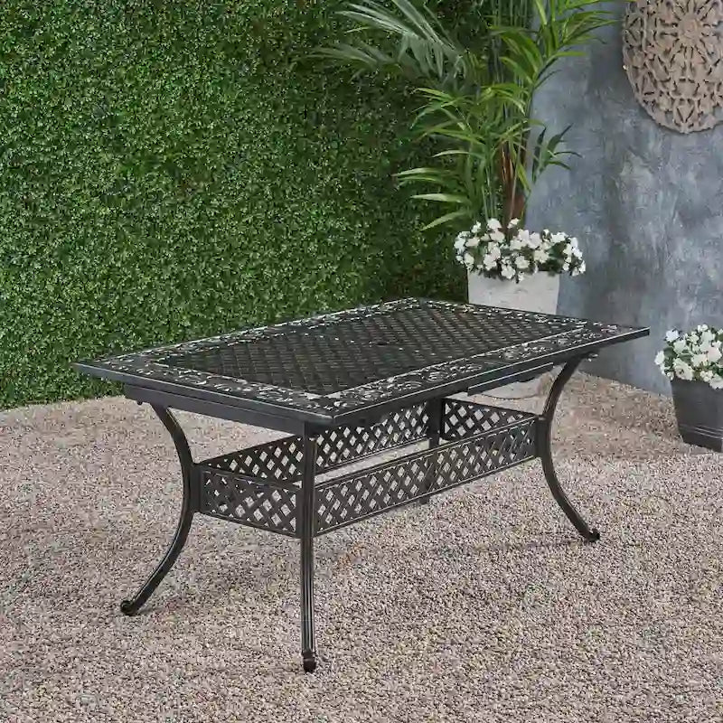 Table de salle à manger extensible en fonte d'aluminium Phoenix Outdoor 64 - 81 par Christopher Knight Home