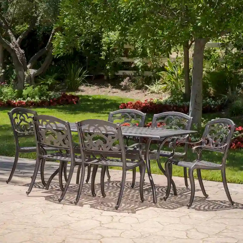 Ensemble de salle à manger rectangulaire 7 pièces en fonte d'aluminium Austin Outdoor par Christopher Knight Home