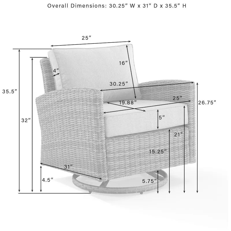 Crosley Bradenton Ensemble de conversation 4 pièces avec fauteuils pivotants à bascule