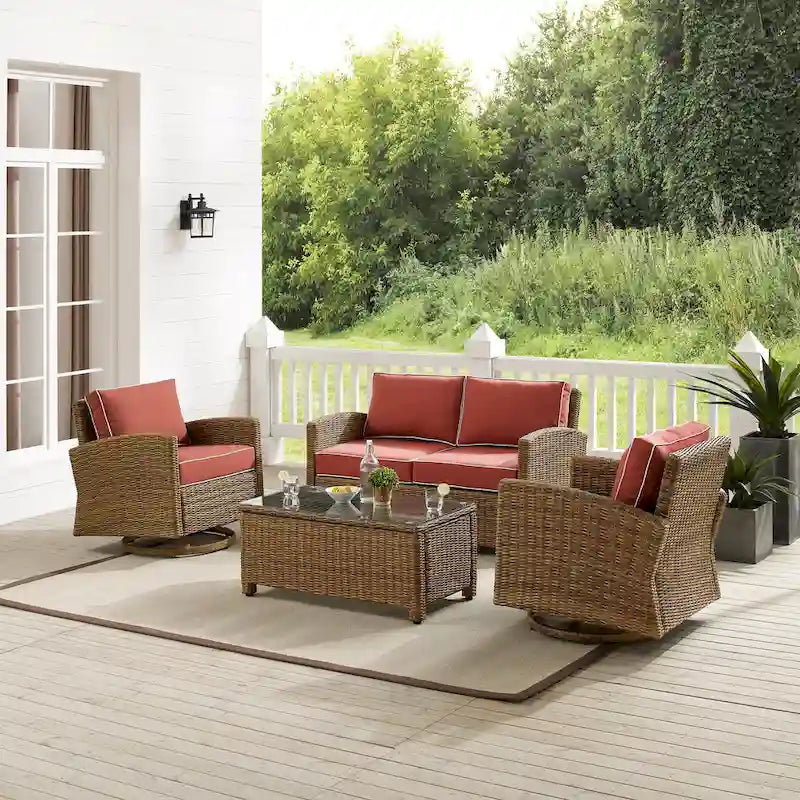 Crosley Bradenton Ensemble de conversation 4 pièces avec fauteuils pivotants à bascule
