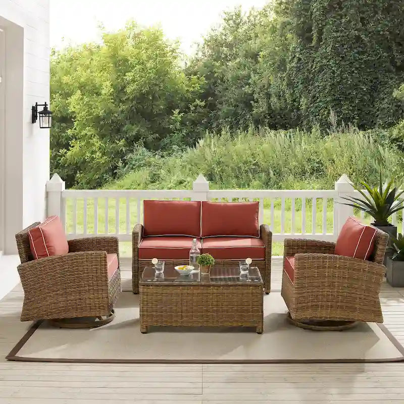 Crosley Bradenton Ensemble de conversation 4 pièces avec fauteuils pivotants à bascule