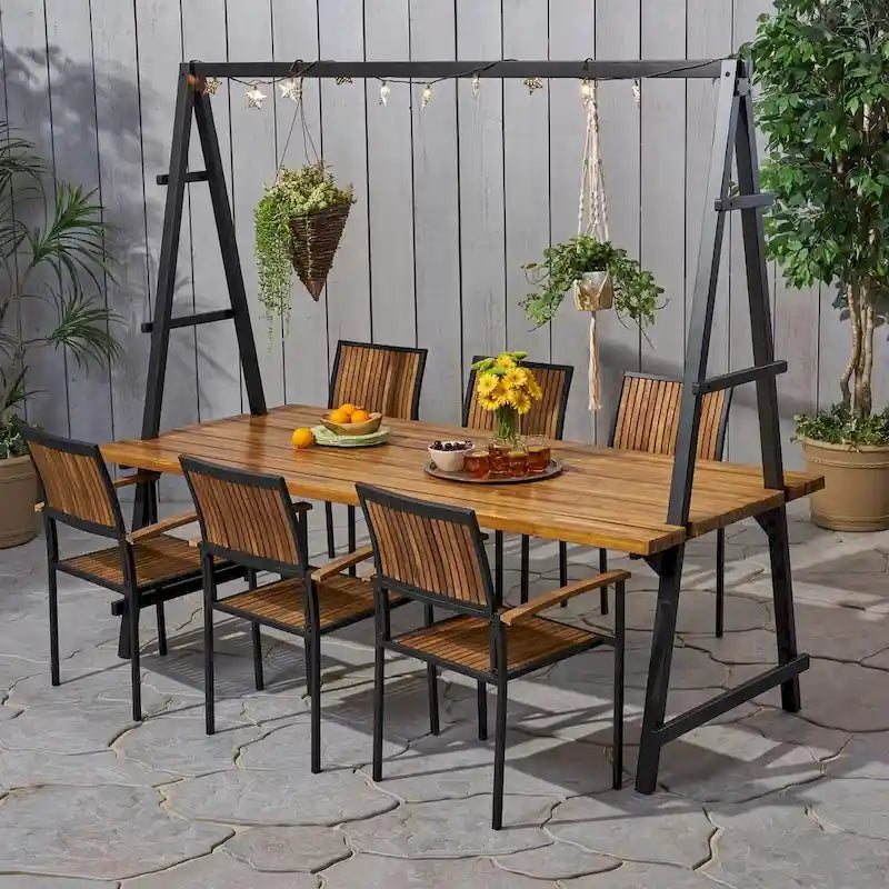 Ensemble de salle à manger Andrea 6 places en bois d'acacia et jardinière par Christopher Knight Home - S.O.