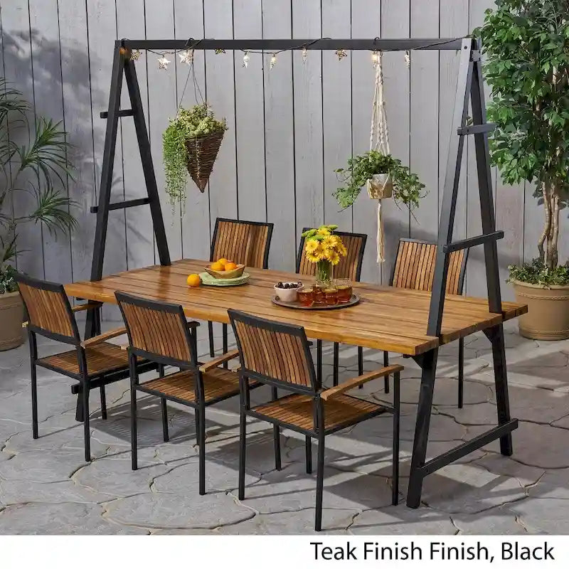Ensemble de salle à manger Andrea 6 places en bois d'acacia et jardinière par Christopher Knight Home - S.O.