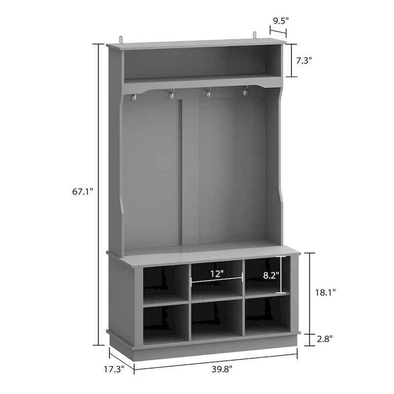 Vestiaire Cubby large avec banc et patère 43,9 P x 101,1 L x 170,4 H cm