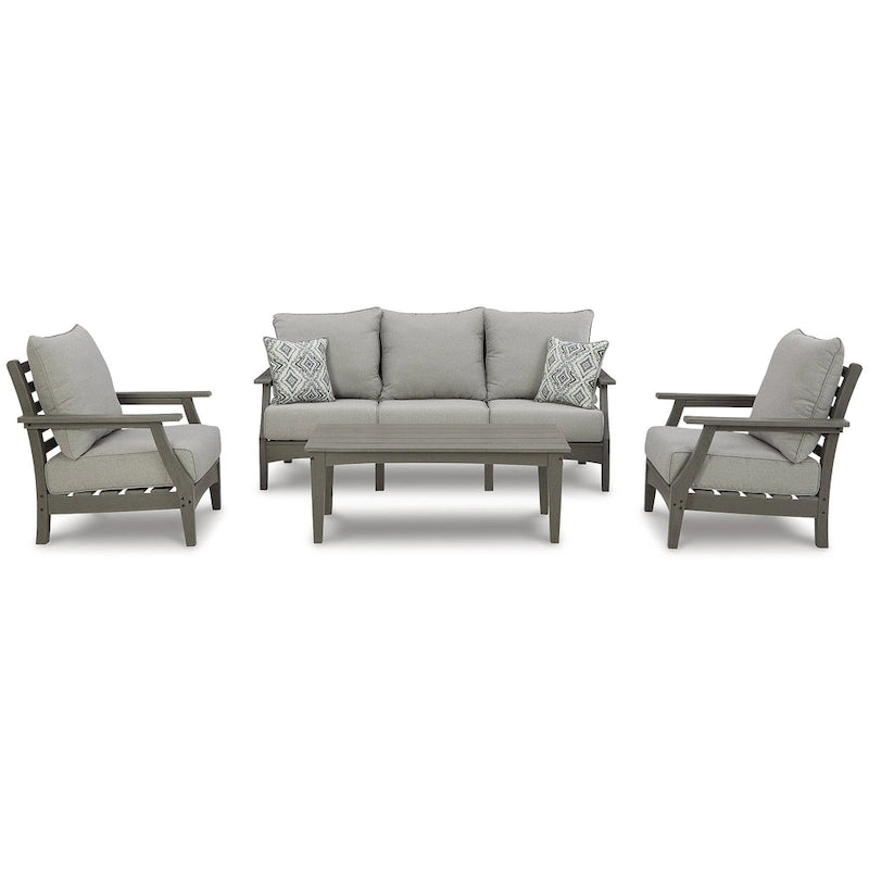 Signature Design by Ashley Visola Gray Ensemble de conversation 4 pièces avec canapé d'extérieur – 80 L x 33 P x 37 H