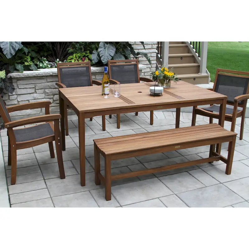 Eilaf 6 pc. Eucalyptus and Sling Dining Set with Bench - N/A