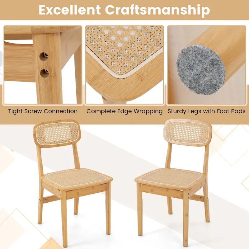 Fauteuils d'appoint en rotin (lot de 2) avec cadre en bambou, dossier et assise en cannage