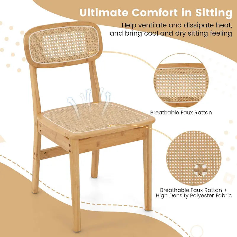 Fauteuils d'appoint en rotin (lot de 2) avec cadre en bambou, dossier et assise en cannage