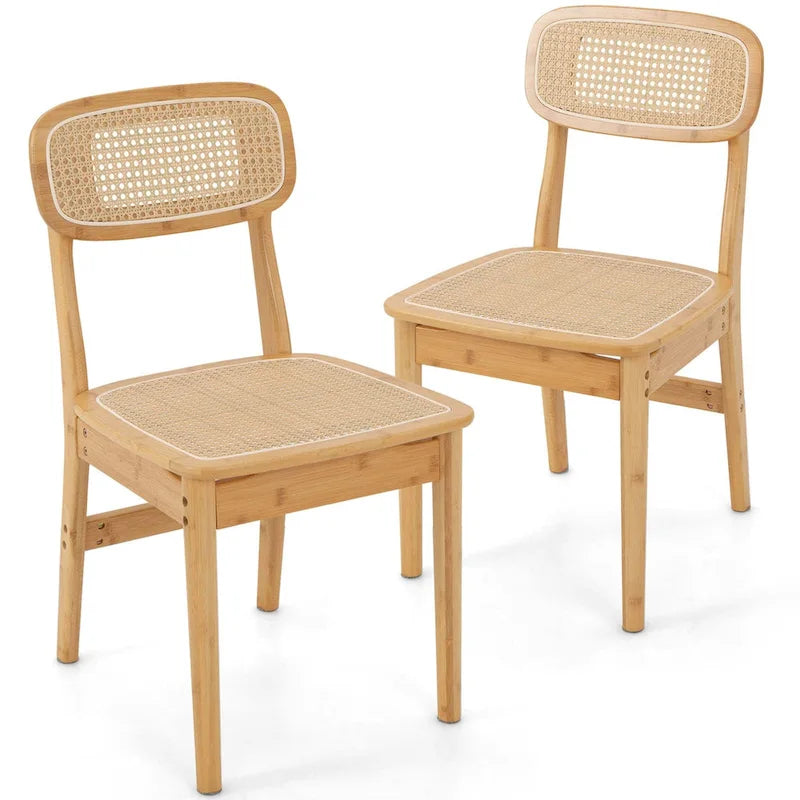 Fauteuils d'appoint en rotin (lot de 2) avec cadre en bambou, dossier et assise en cannage