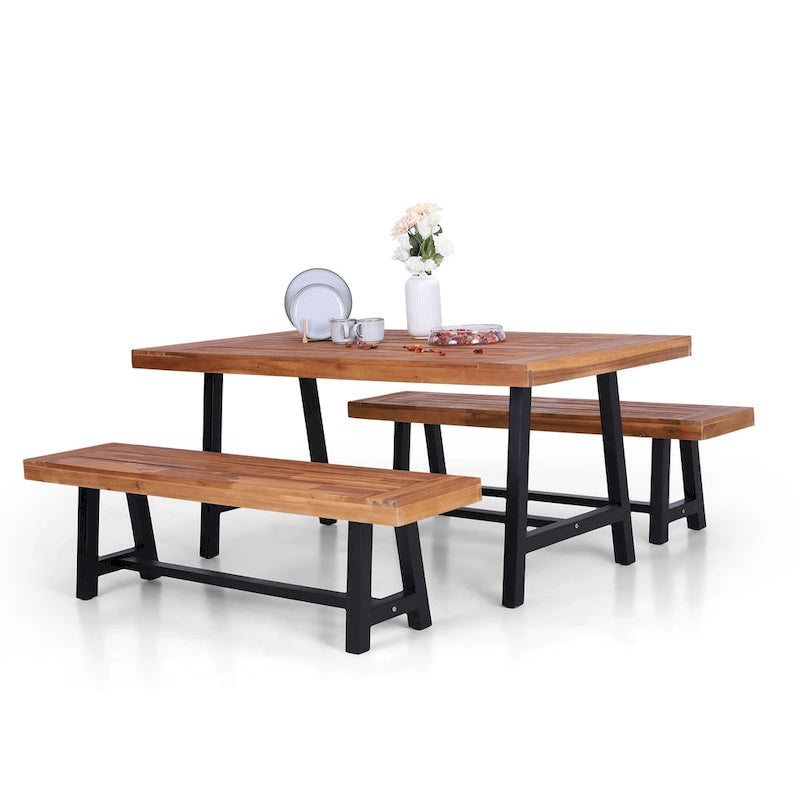 Ensemble de salle à manger 3 pièces en bois d'acacia