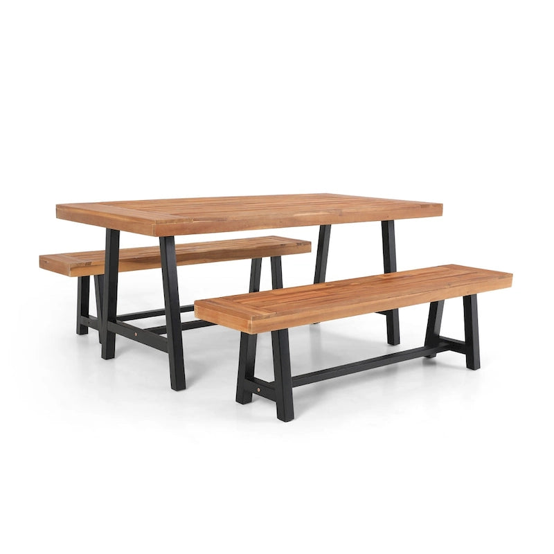 Ensemble de salle à manger 3 pièces en bois d'acacia