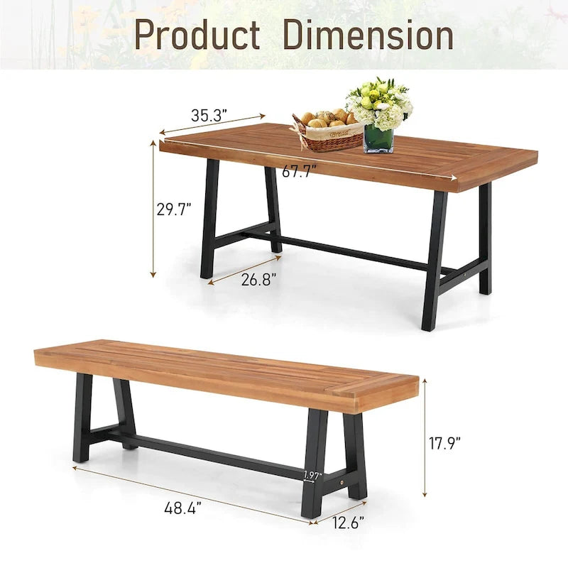 Ensemble de salle à manger 3 pièces en bois d'acacia