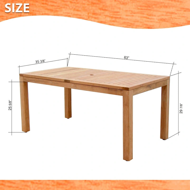 Table de salle à manger rectangulaire en teck d'extérieur Amazonia Florente