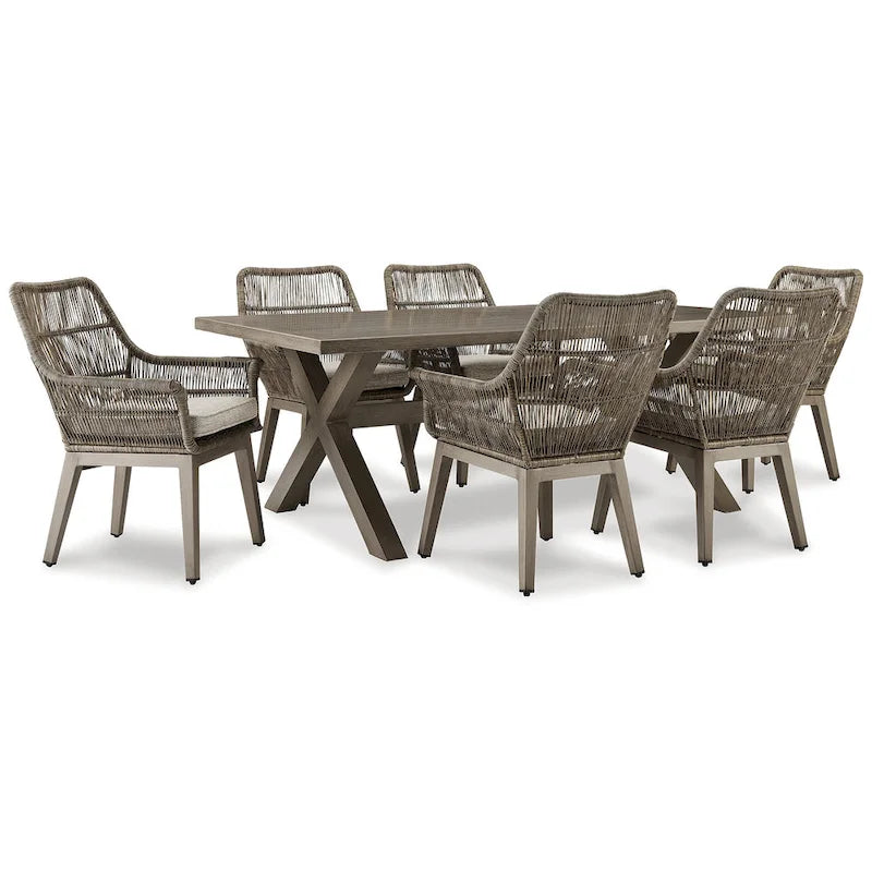 Signature Design by Ashley Ensemble de repas d'extérieur 7 pièces Beach Front Beige - 80W x 42D x 29H