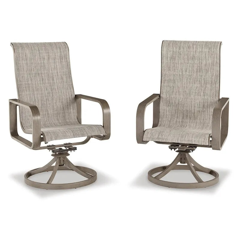 Signature Design by Ashley Ensemble de 2 fauteuils pivotants d'extérieur Beach Front marron/beige en textile (30L x 25P x 42H)