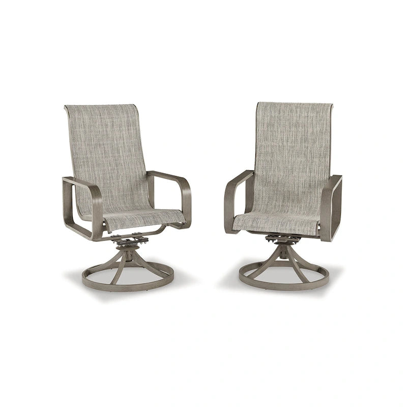 Signature Design by Ashley Beach Front Brown/Beige Outdoor Sling Swivel Chair Set (Set of 2) - 30W x 25D x 42H