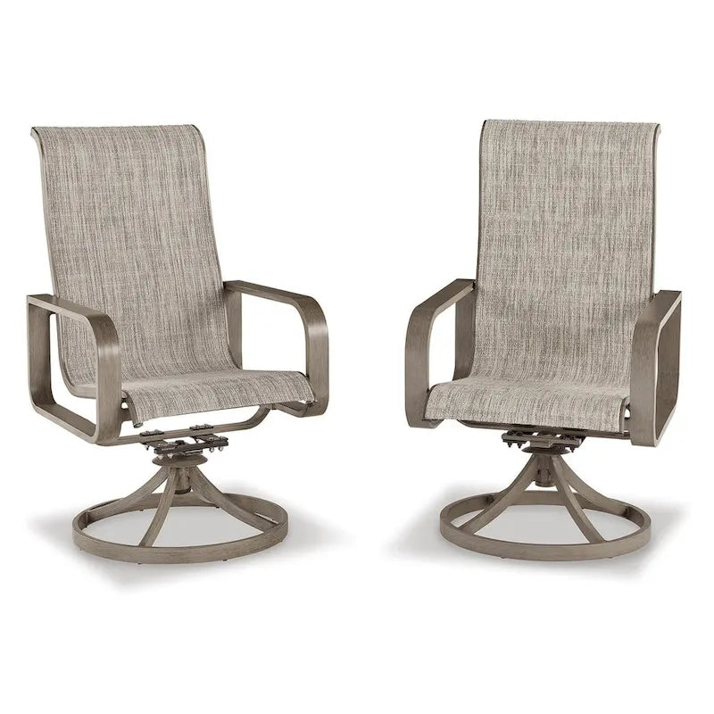 Signature Design by Ashley Ensemble de 2 fauteuils pivotants d'extérieur Beach Front marron/beige en textile (30L x 25P x 42H)