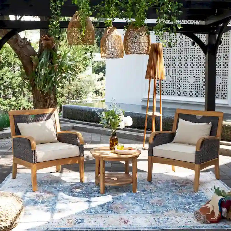 Ensemble de conversation d'extérieur Cambridge Casual Palma 3 pièces en teck et osier avec oreiller GRATUIT