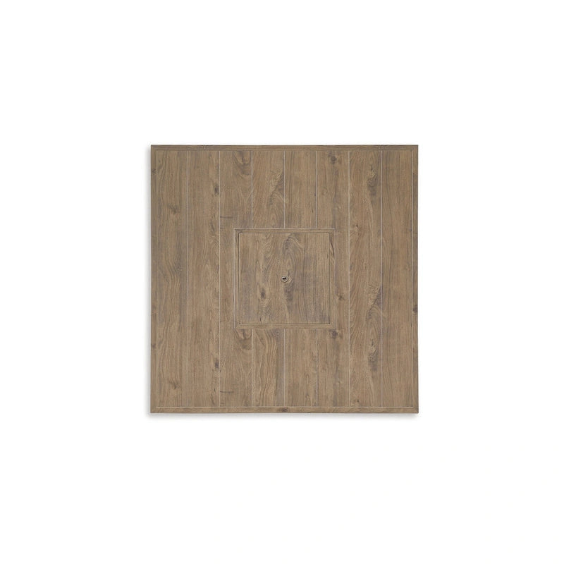 Signature Design by Ashley Table de bar d'extérieur avec foyer Walton Bridge Driftwood – 55,75 L x 55,75 P x 39,13 H po
