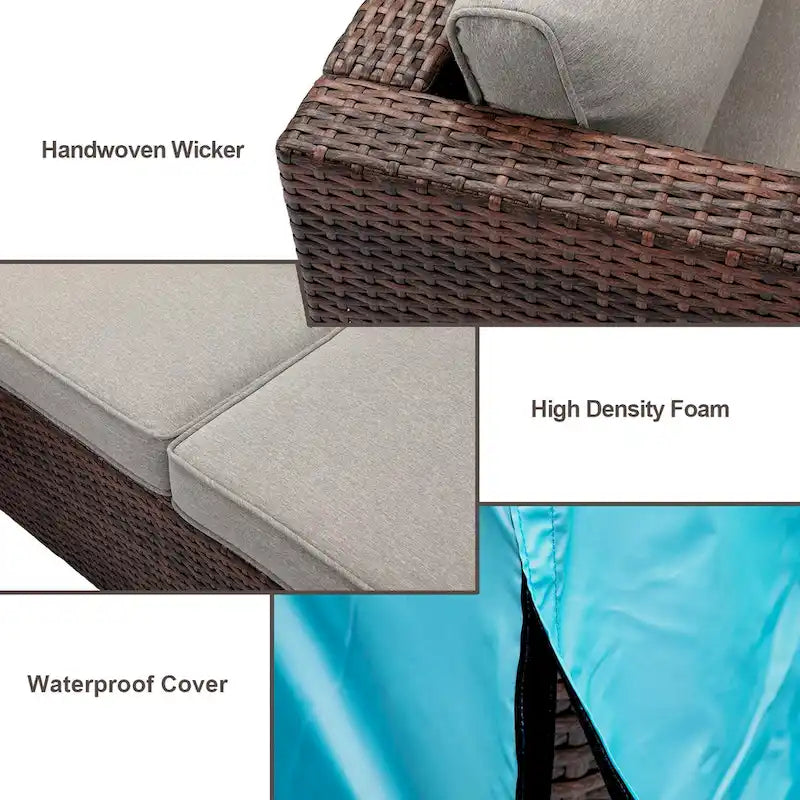 Ensemble de mobilier de patio sectionnel en osier 4 pièces COSIEST avec table de foyer en métal