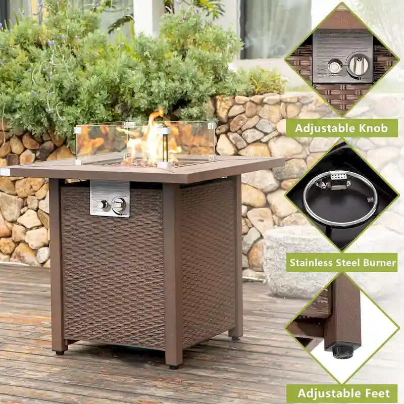 Ensemble de mobilier de patio sectionnel en osier 4 pièces COSIEST avec table de foyer en métal