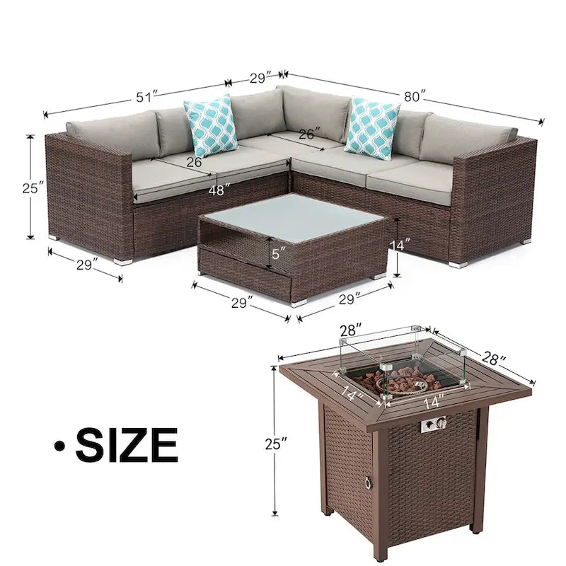 Ensemble de mobilier de patio sectionnel en osier 4 pièces COSIEST avec table de foyer en métal