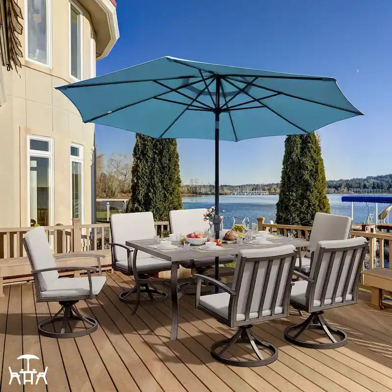 EGEIROS LIFE AluLux 7-Piece Aluminum Patio Dining Set with 6 Swivel Dining Chairs and Washable Cushions
