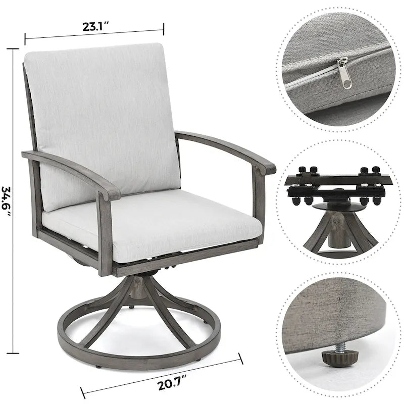 EGEIROS LIFE Ensemble de salle à manger d'extérieur 7 pièces en aluminium AluLux avec 6 chaises pivotantes et coussins lavables