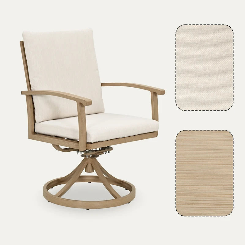 EGEIROS LIFE Ensemble de salle à manger d'extérieur 7 pièces en aluminium AluLux avec 6 chaises pivotantes et coussins lavables