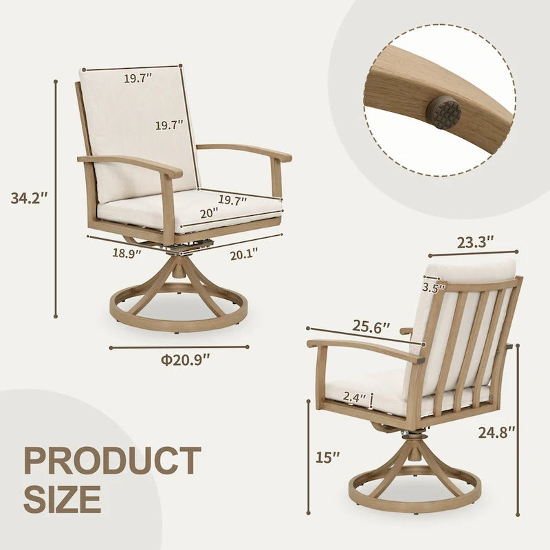 EGEIROS LIFE Ensemble de salle à manger d'extérieur 7 pièces en aluminium AluLux avec 6 chaises pivotantes et coussins lavables