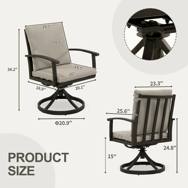 EGEIROS LIFE Ensemble de salle à manger d'extérieur 7 pièces en aluminium AluLux avec 6 chaises pivotantes et coussins lavables