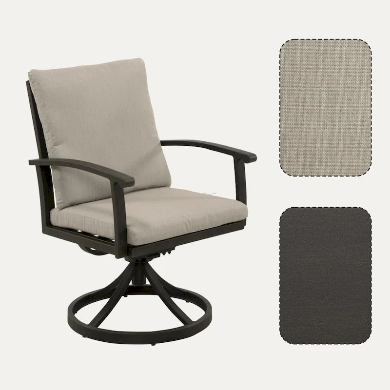 EGEIROS LIFE Ensemble de salle à manger d'extérieur 7 pièces en aluminium AluLux avec 6 chaises pivotantes et coussins lavables