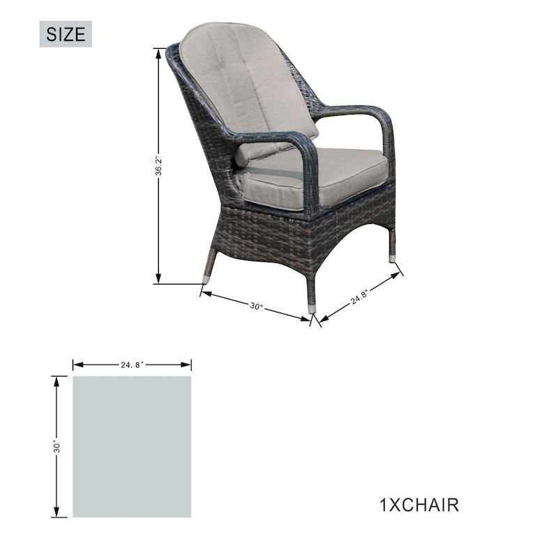 Ensemble de salle à manger extérieur 9 pièces avec table ronde et chaises en osier et foyer au gaz