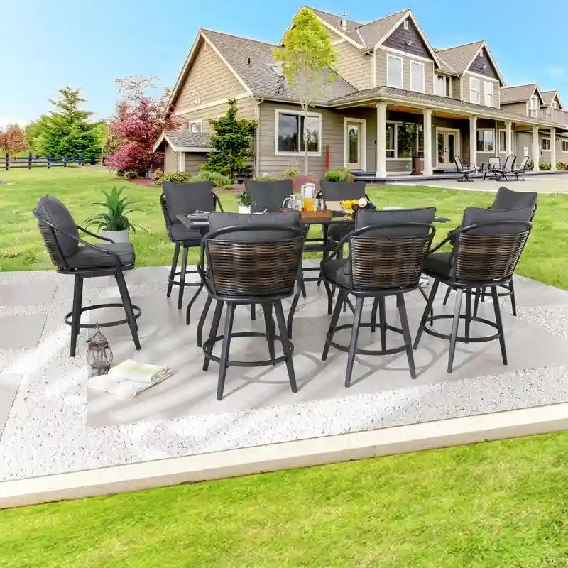 Patio Festival 11-Piece Patio Bar Height Dining Set with Grey Cushions
