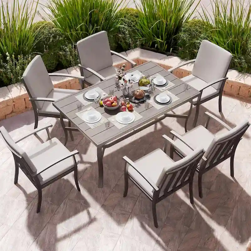EGEIROS LIFE Ensemble de salle à manger d'extérieur 7 pièces en aluminium AluLux avec coussins lavables